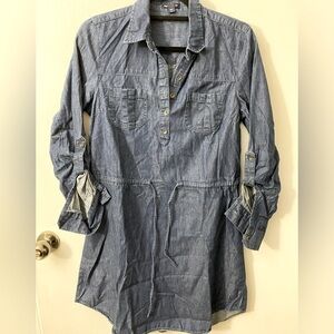 Gap Jean dress mini roll up sleeves drawstring waist Sz M. T-07